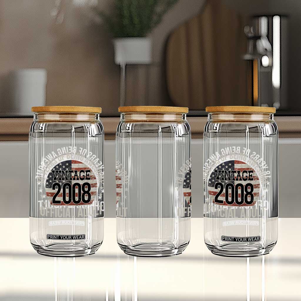 Funny 18th Birthday Glass Can 18 Years Of Being Awesome Vintage 2008 Official Adult American Flag TS11 Print Your Wear