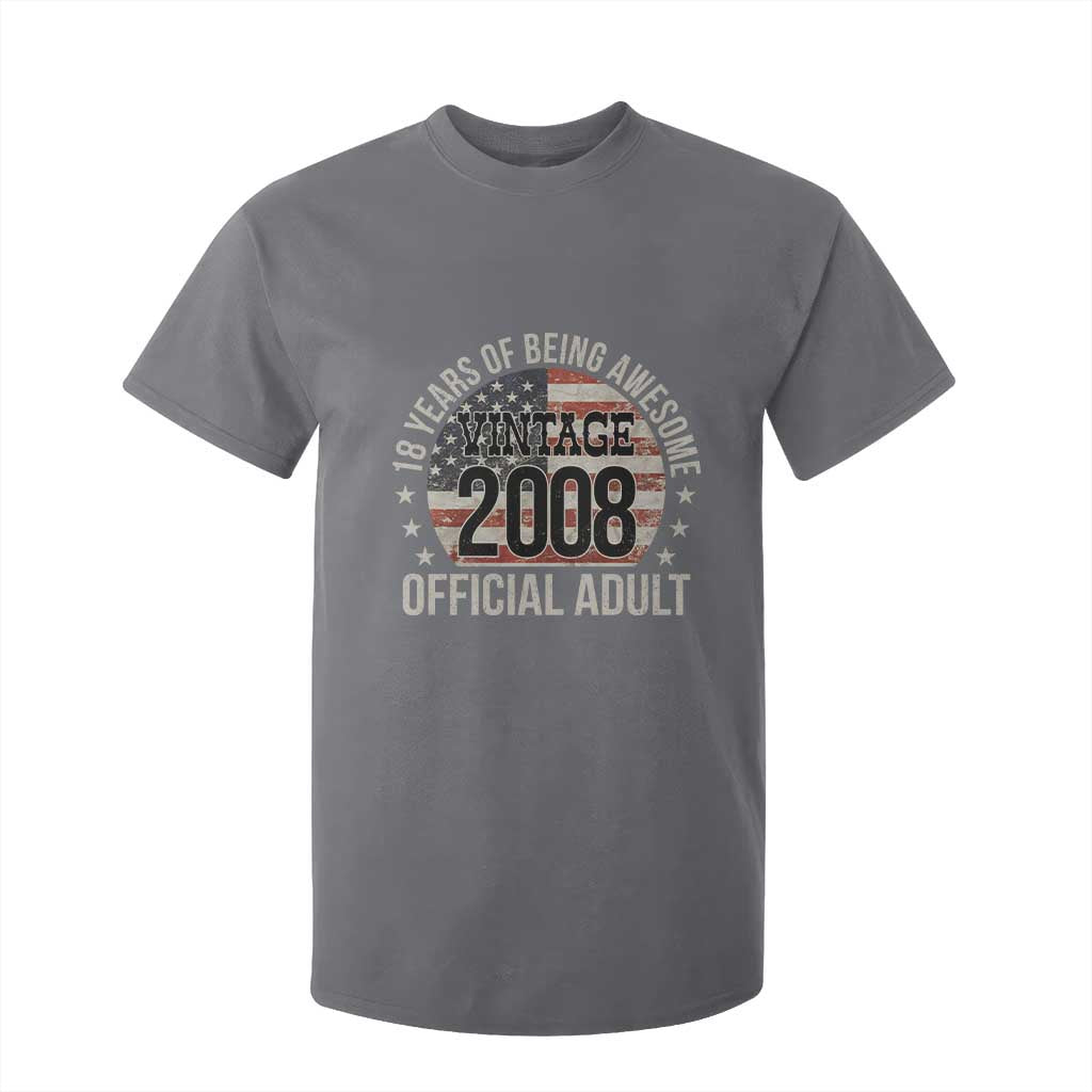 Funny 18th Birthday T Shirt For Kid 18 Years Of Being Awesome Vintage 2008 Official Adult American Flag TS11 Charcoal Print Your Wear