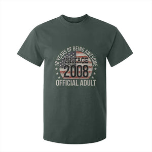 Funny 18th Birthday T Shirt For Kid 18 Years Of Being Awesome Vintage 2008 Official Adult American Flag TS11 Dark Forest Green Print Your Wear