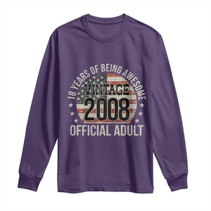 Funny 18th Birthday Long Sleeve Shirt 18 Years Of Being Awesome Vintage 2008 Official Adult American Flag TS11 Purple Print Your Wear