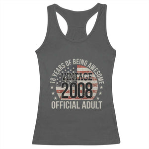 Funny 18th Birthday Racerback Tank Top 18 Years Of Being Awesome Vintage 2008 Official Adult American Flag TS11 Dark Heather Print Your Wear