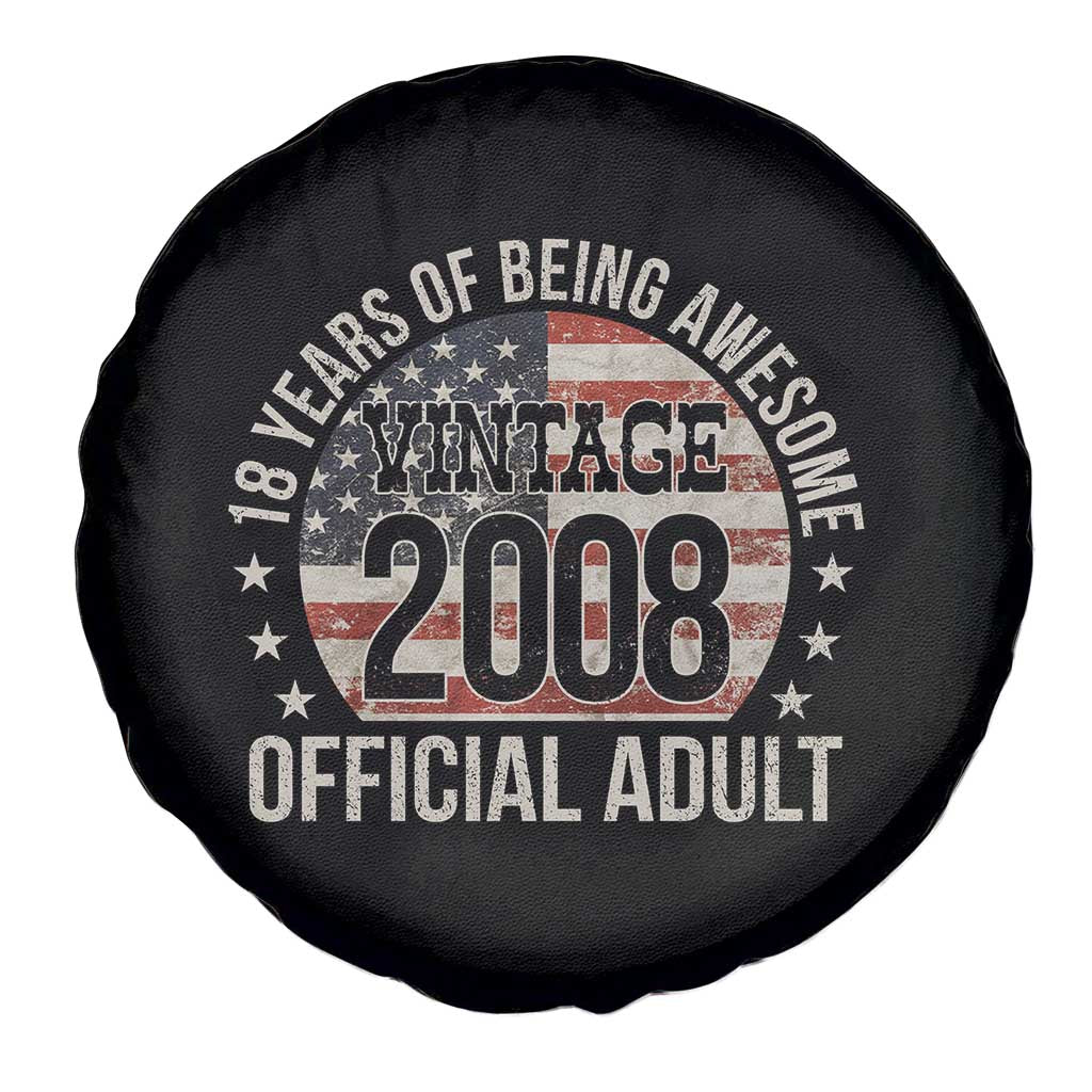 Funny 18th Birthday Spare Tire Cover 18 Years Of Being Awesome Vintage 2008 Official Adult American Flag TS11 Print Your Wear