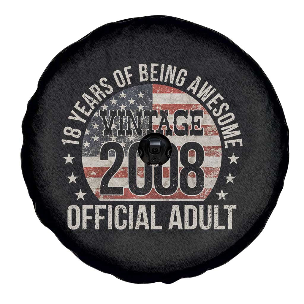 Funny 18th Birthday Spare Tire Cover 18 Years Of Being Awesome Vintage 2008 Official Adult American Flag TS11 Print Your Wear