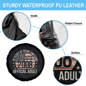 Funny 18th Birthday Spare Tire Cover 18 Years Of Being Awesome Vintage 2008 Official Adult American Flag TS11 Print Your Wear
