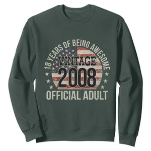 Funny 18th Birthday Sweatshirt 18 Years Of Being Awesome Vintage 2008 Official Adult American Flag TS11 Dark Forest Green Print Your Wear