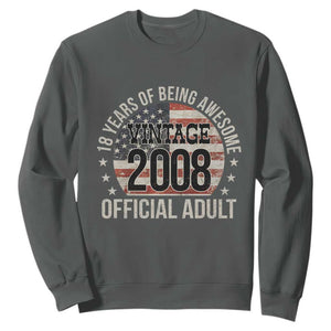 Funny 18th Birthday Sweatshirt 18 Years Of Being Awesome Vintage 2008 Official Adult American Flag TS11 Dark Heather Print Your Wear