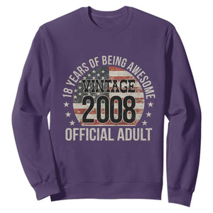 Funny 18th Birthday Sweatshirt 18 Years Of Being Awesome Vintage 2008 Official Adult American Flag TS11 Purple Print Your Wear