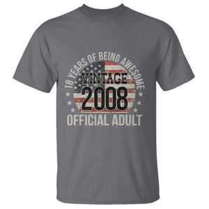 Funny 18th Birthday T Shirt - 18 Years Of Being Awesome Vintage 2008 Official Adult American Flag TS11 Charcoal Print Your Wear