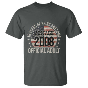 Funny 18th Birthday T Shirt - 18 Years Of Being Awesome Vintage 2008 Official Adult American Flag TS11 Dark Heather Print Your Wear