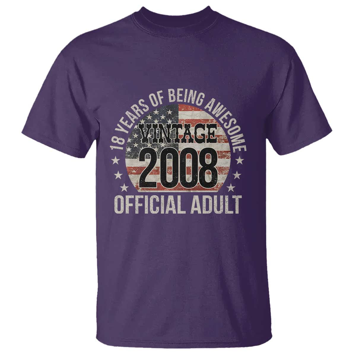 Funny 18th Birthday T Shirt - 18 Years Of Being Awesome Vintage 2008 Official Adult American Flag TS11 Purple Print Your Wear