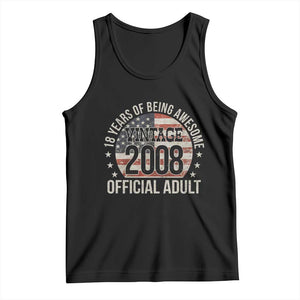 Funny 18th Birthday Tank Top 18 Years Of Being Awesome Vintage 2008 Official Adult American Flag TS11 Black Print Your Wear