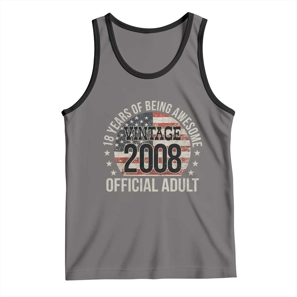 Funny 18th Birthday Tank Top 18 Years Of Being Awesome Vintage 2008 Official Adult American Flag TS11 Deep Heather Black Print Your Wear