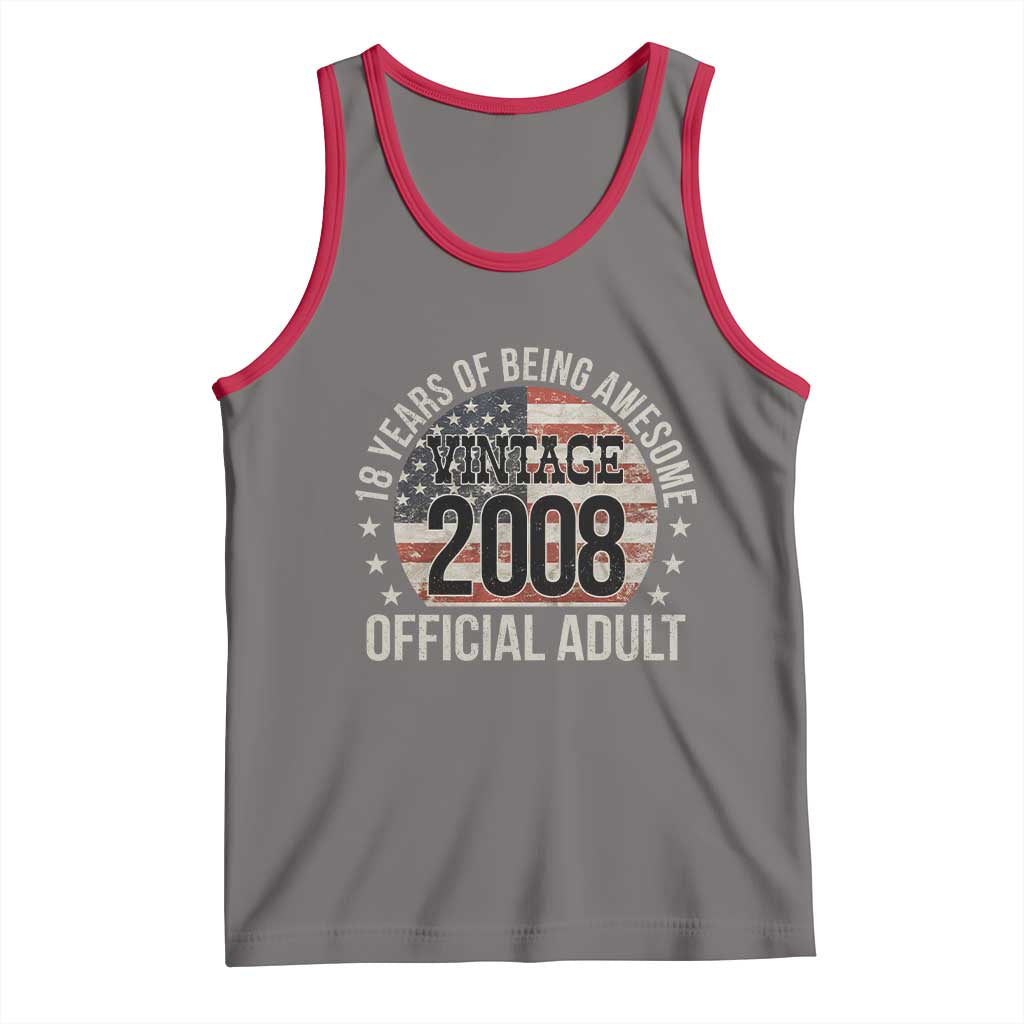 Funny 18th Birthday Tank Top 18 Years Of Being Awesome Vintage 2008 Official Adult American Flag TS11 Deep Heather Red Print Your Wear
