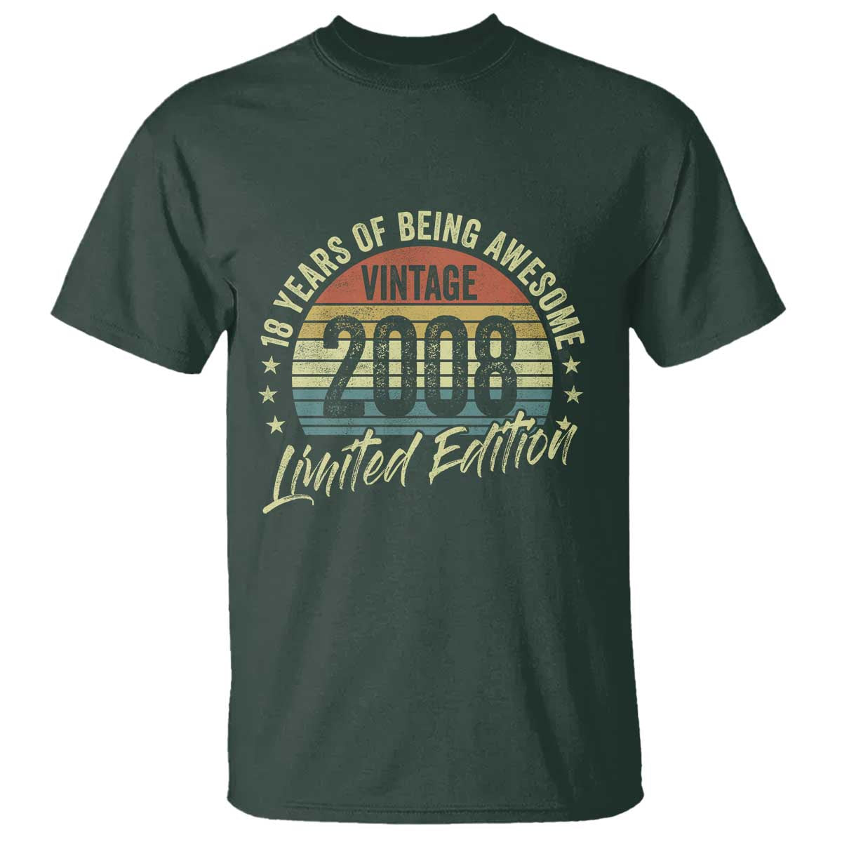 Funny 18th Birthday T Shirt 18 Years Old Gifts Vintage 2008 Limited Edition TS11 Dark Forest Green Print Your Wear