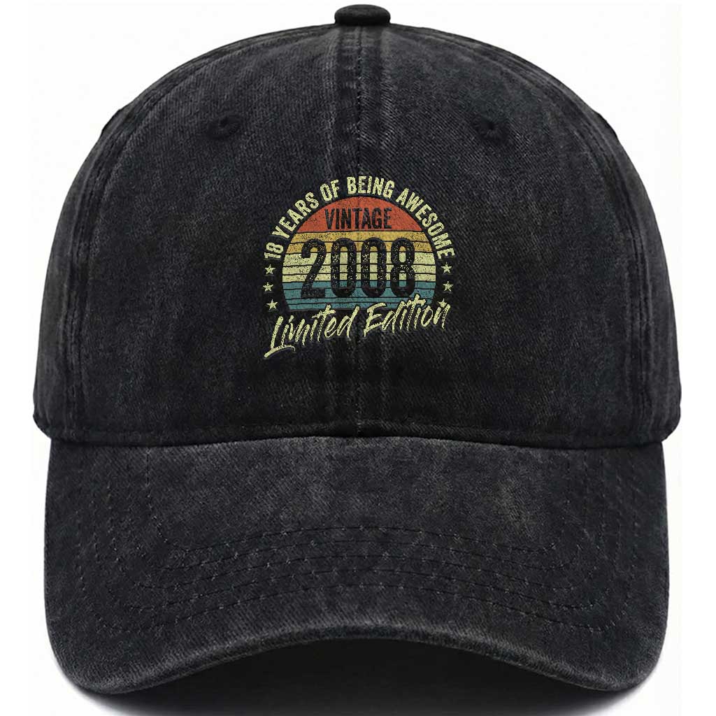 Funny 18th Birthday Washed Cotton Baseball Cap 18 Years Old Gifts Vintage 2008 Limited Edition