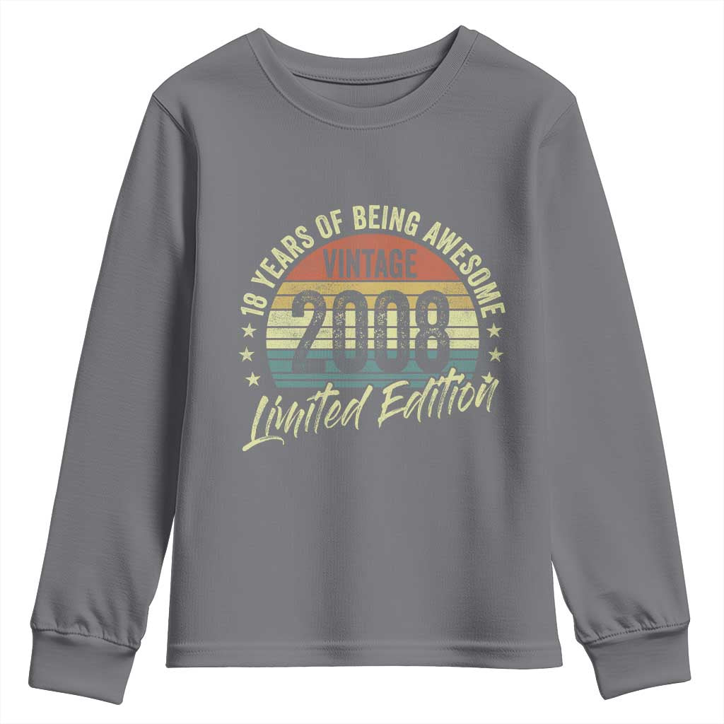 Funny 18th Birthday Youth Sweatshirt 18 Years Old Gifts Vintage 2008 Limited Edition TS11 Charcoal Print Your Wear