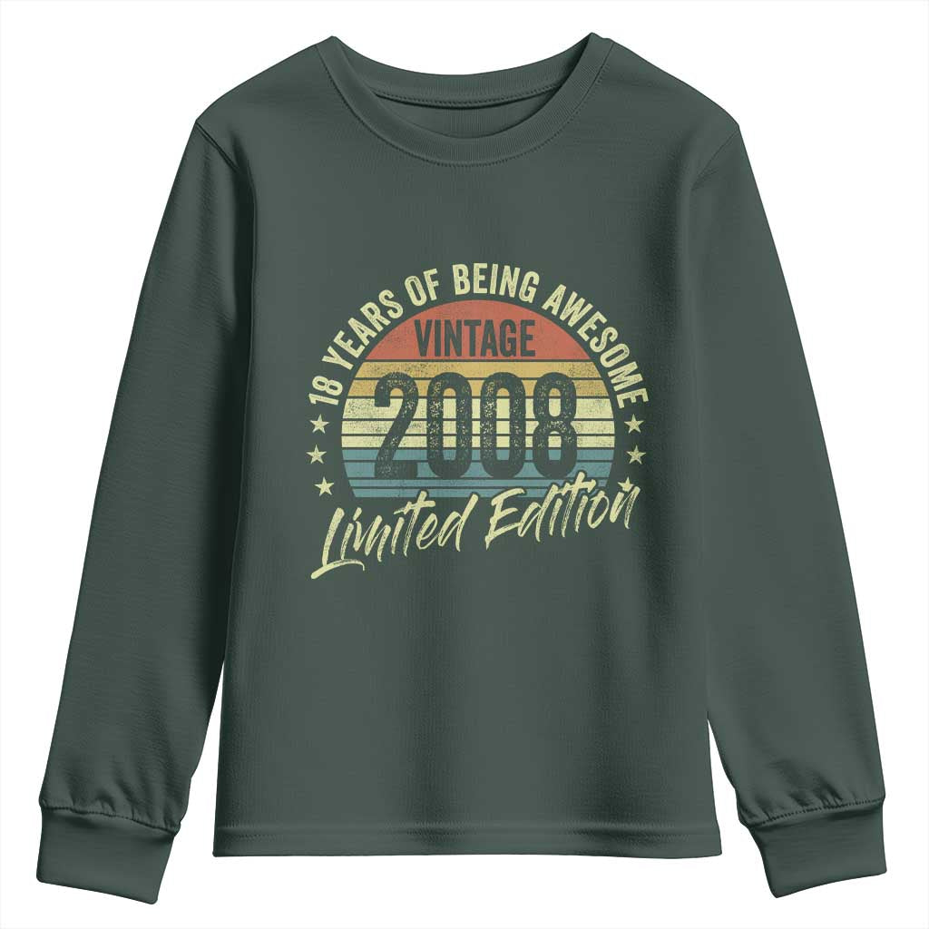 Funny 18th Birthday Youth Sweatshirt 18 Years Old Gifts Vintage 2008 Limited Edition TS11 Dark Forest Green Print Your Wear