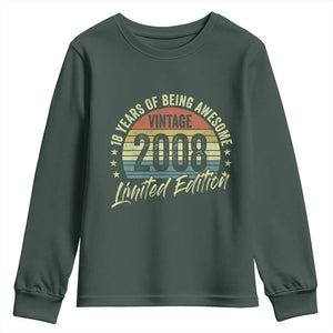 Funny 18th Birthday Youth Sweatshirt 18 Years Old Gifts Vintage 2008 Limited Edition TS11 Dark Forest Green Print Your Wear