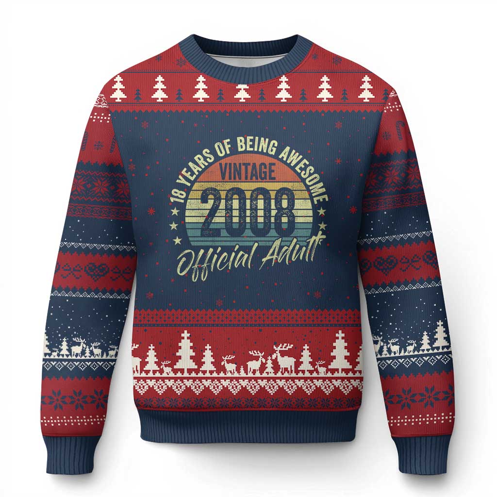 Funny 18th Birthday Ugly Christmas Sweater 18 Years Old Gifts Vintage 2008 Official Adult TS11 Navy Red Print Your Wear