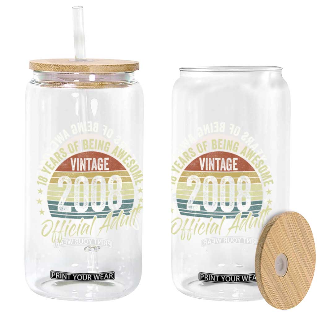 Funny 18th Birthday Glass Can 18 Years Old Gifts Vintage 2008 Official Adult TS11 Print Your Wear