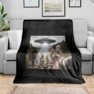 Funny Cat Selfie with Easter Bunny Bigfoot UFO Throw Blanket TS11 Print Your Wear