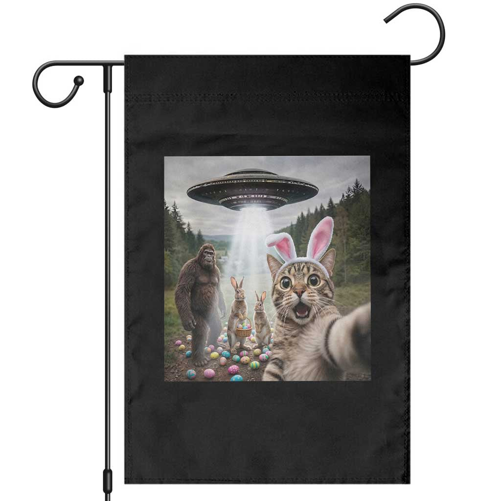 Funny Cat Selfie with Easter Bunny Bigfoot UFO Garden Flag TS11 Black Print Your Wear