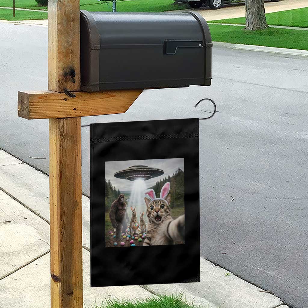 Funny Cat Selfie with Easter Bunny Bigfoot UFO Garden Flag TS11 Print Your Wear