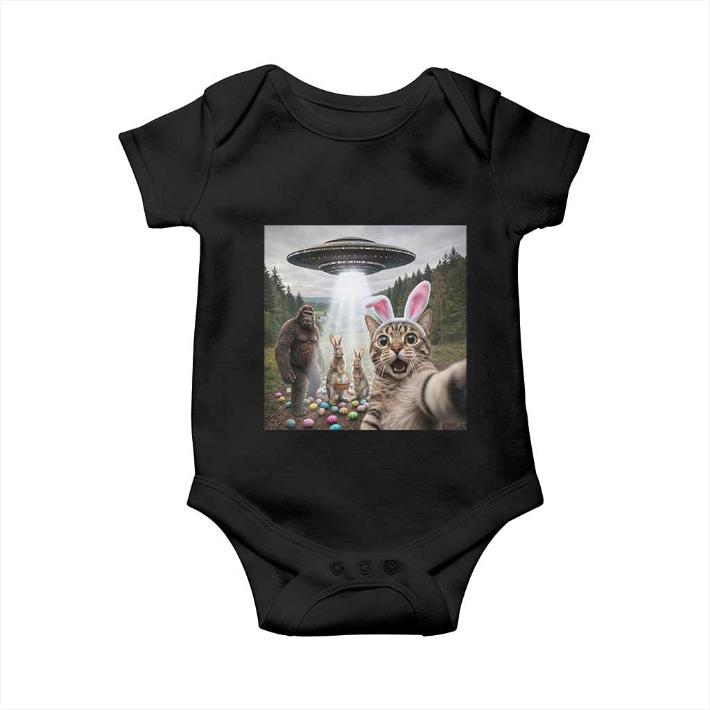 Funny Cat Selfie with Easter Bunny Bigfoot UFO Baby Onesie TS11 Black Print Your Wear