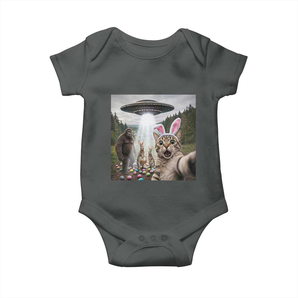 Funny Cat Selfie with Easter Bunny Bigfoot UFO Baby Onesie TS11 Dark Heather Print Your Wear