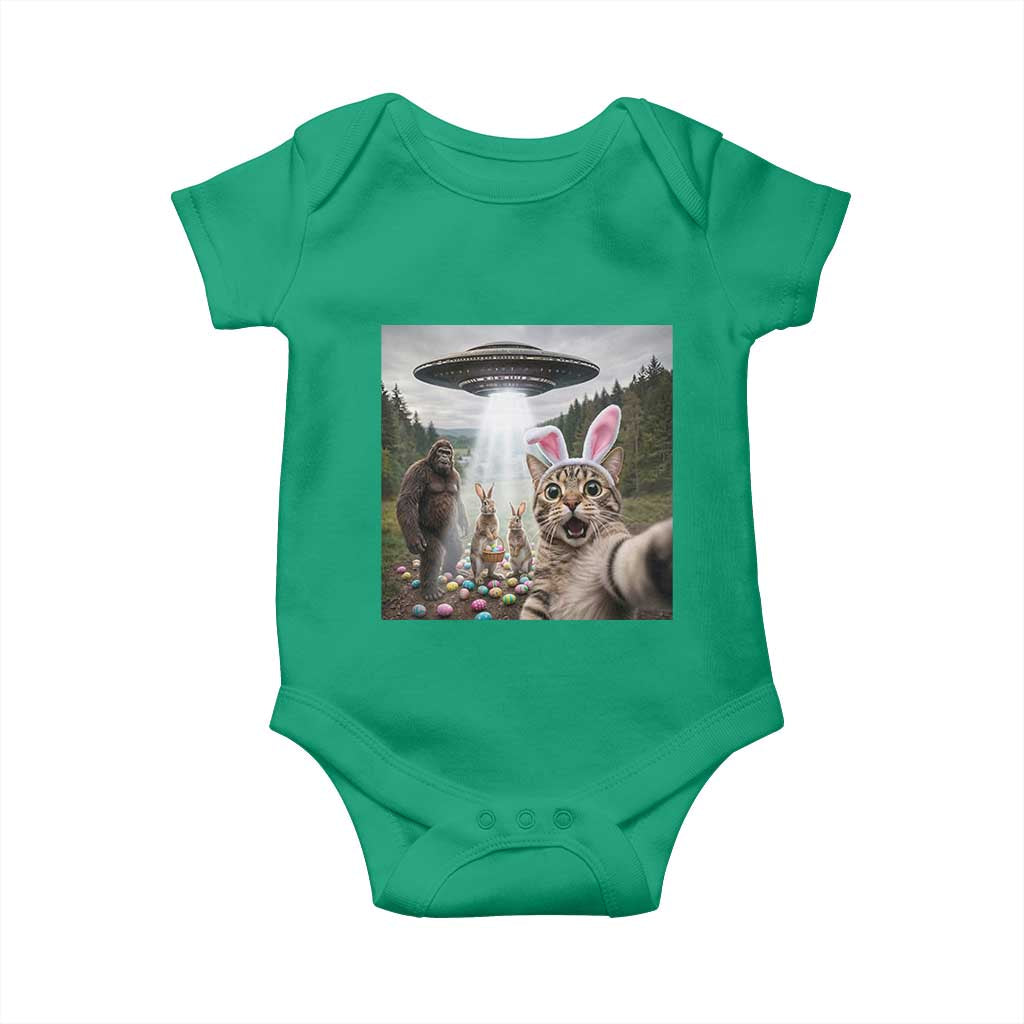 Funny Cat Selfie with Easter Bunny Bigfoot UFO Baby Onesie TS11 Irish Green Print Your Wear