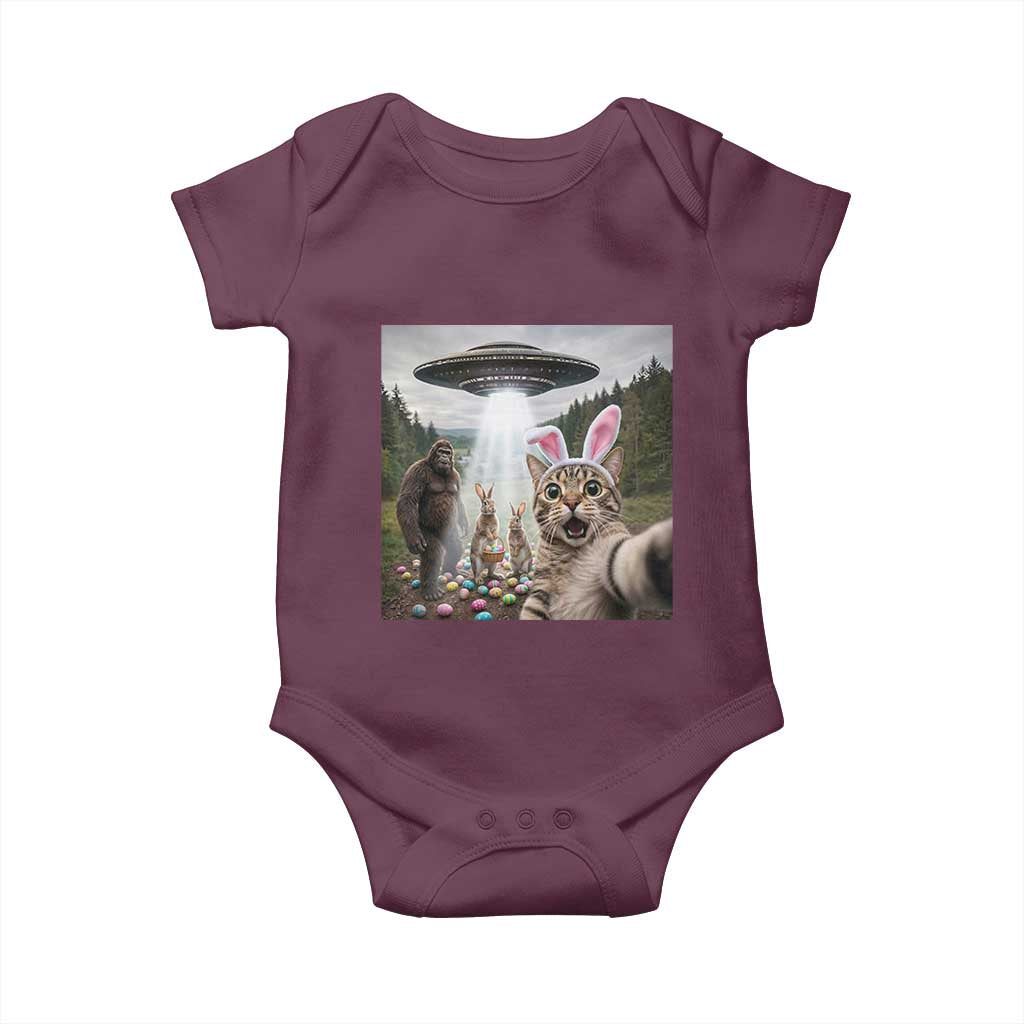 Funny Cat Selfie with Easter Bunny Bigfoot UFO Baby Onesie TS11 Maroon Print Your Wear