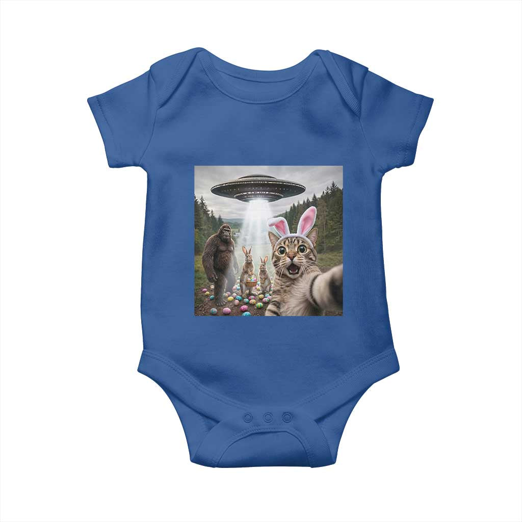 Funny Cat Selfie with Easter Bunny Bigfoot UFO Baby Onesie TS11 Royal Blue Print Your Wear
