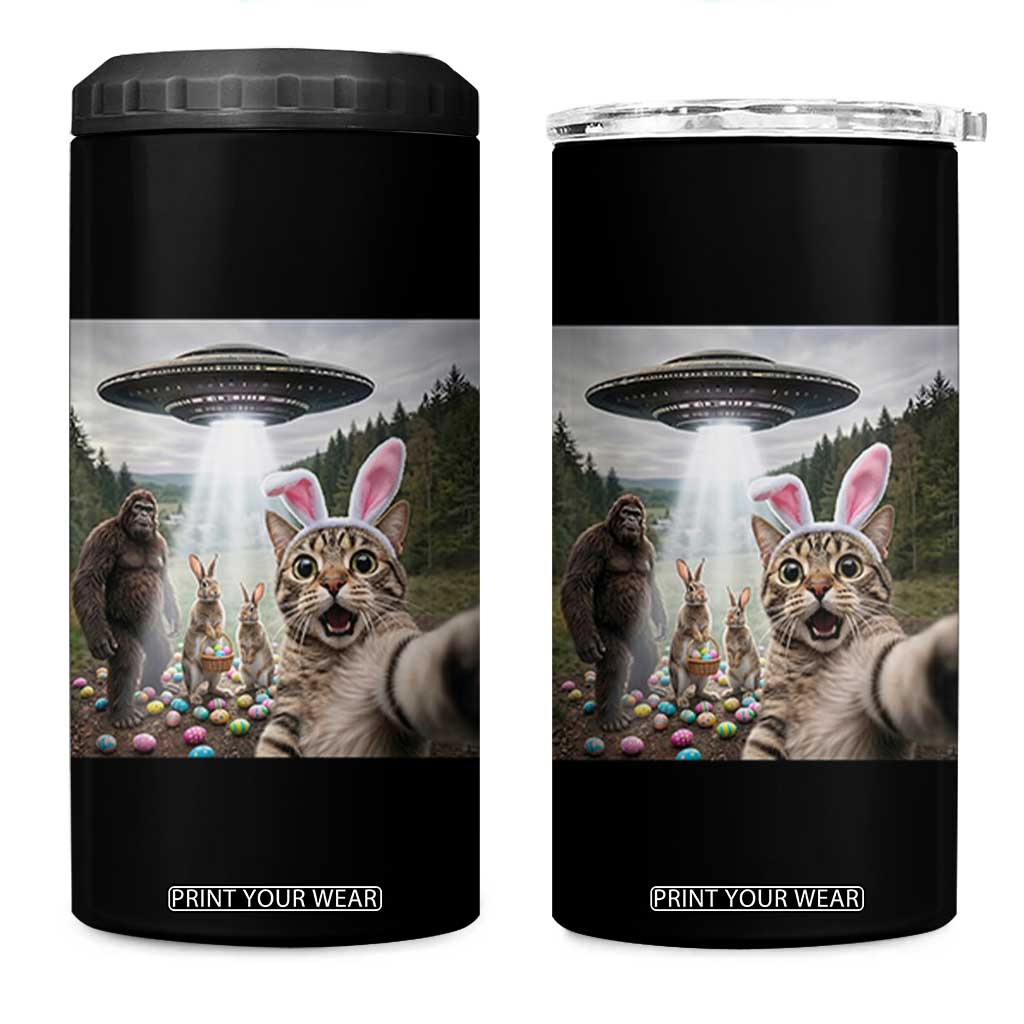 Funny Cat Selfie with Easter Bunny Bigfoot UFO 4 in 1 Can Cooler Tumbler TS11 One Size: 16 oz Black Print Your Wear