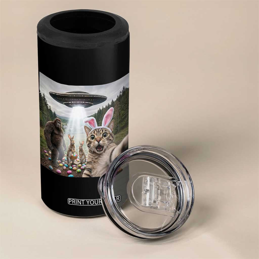 Funny Cat Selfie with Easter Bunny Bigfoot UFO 4 in 1 Can Cooler Tumbler TS11 Print Your Wear