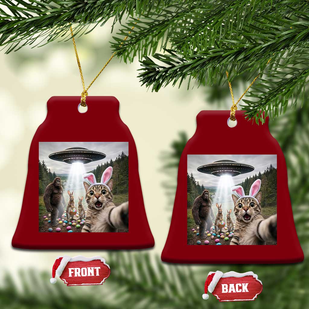Funny Cat Selfie with Easter Bunny Bigfoot UFO Ceramic Ornament TS11 Print Your Wear