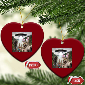 Funny Cat Selfie with Easter Bunny Bigfoot UFO Ceramic Ornament TS11 Print Your Wear