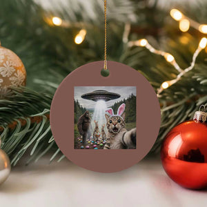 Funny Cat Selfie with Easter Bunny Bigfoot UFO Ceramic Ornament TS11 1pc Mocha Print Your Wear