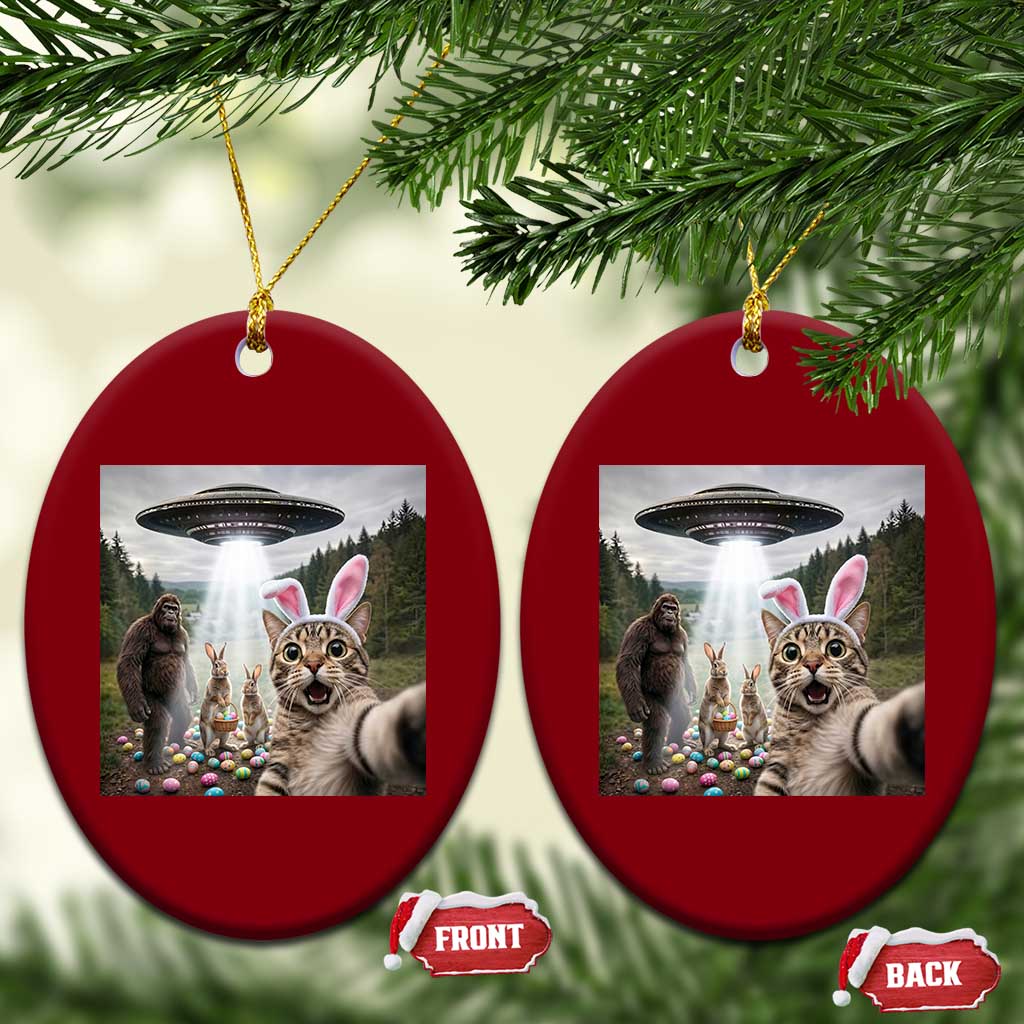 Funny Cat Selfie with Easter Bunny Bigfoot UFO Ceramic Ornament TS11 Print Your Wear