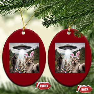 Funny Cat Selfie with Easter Bunny Bigfoot UFO Ceramic Ornament TS11 Print Your Wear