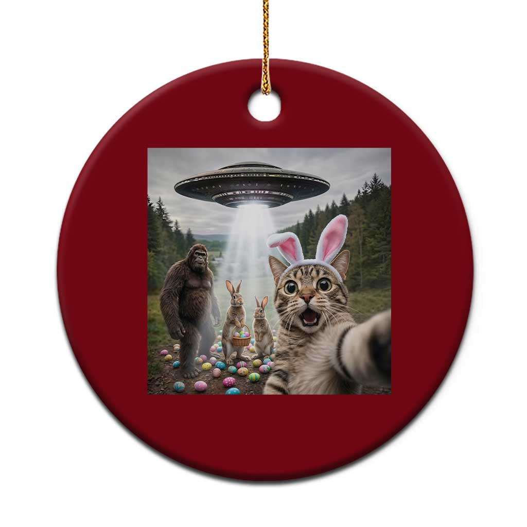 Funny Cat Selfie with Easter Bunny Bigfoot UFO Ceramic Ornament TS11 1pc Red Print Your Wear
