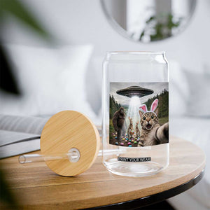 Funny Cat Selfie with Easter Bunny Bigfoot UFO Glass Can TS11 Print Your Wear
