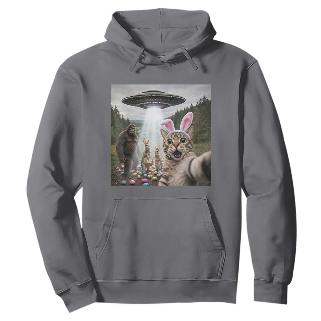 Funny Cat Selfie with Easter Bunny Bigfoot UFO Hoodie TS11 Charcoal Print Your Wear