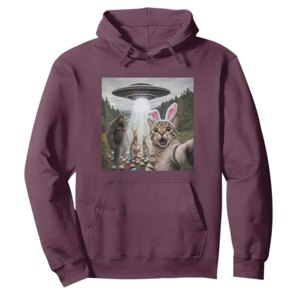 Funny Cat Selfie with Easter Bunny Bigfoot UFO Hoodie TS11 Maroon Print Your Wear