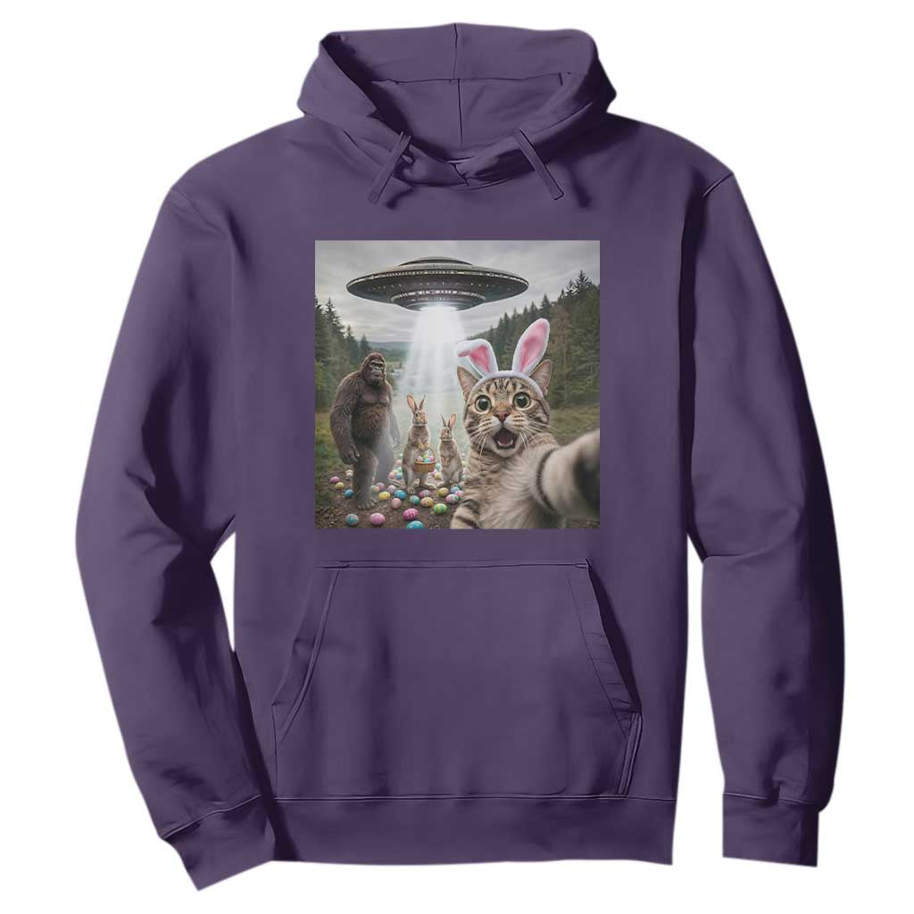 Funny Cat Selfie with Easter Bunny Bigfoot UFO Hoodie TS11 Purple Print Your Wear