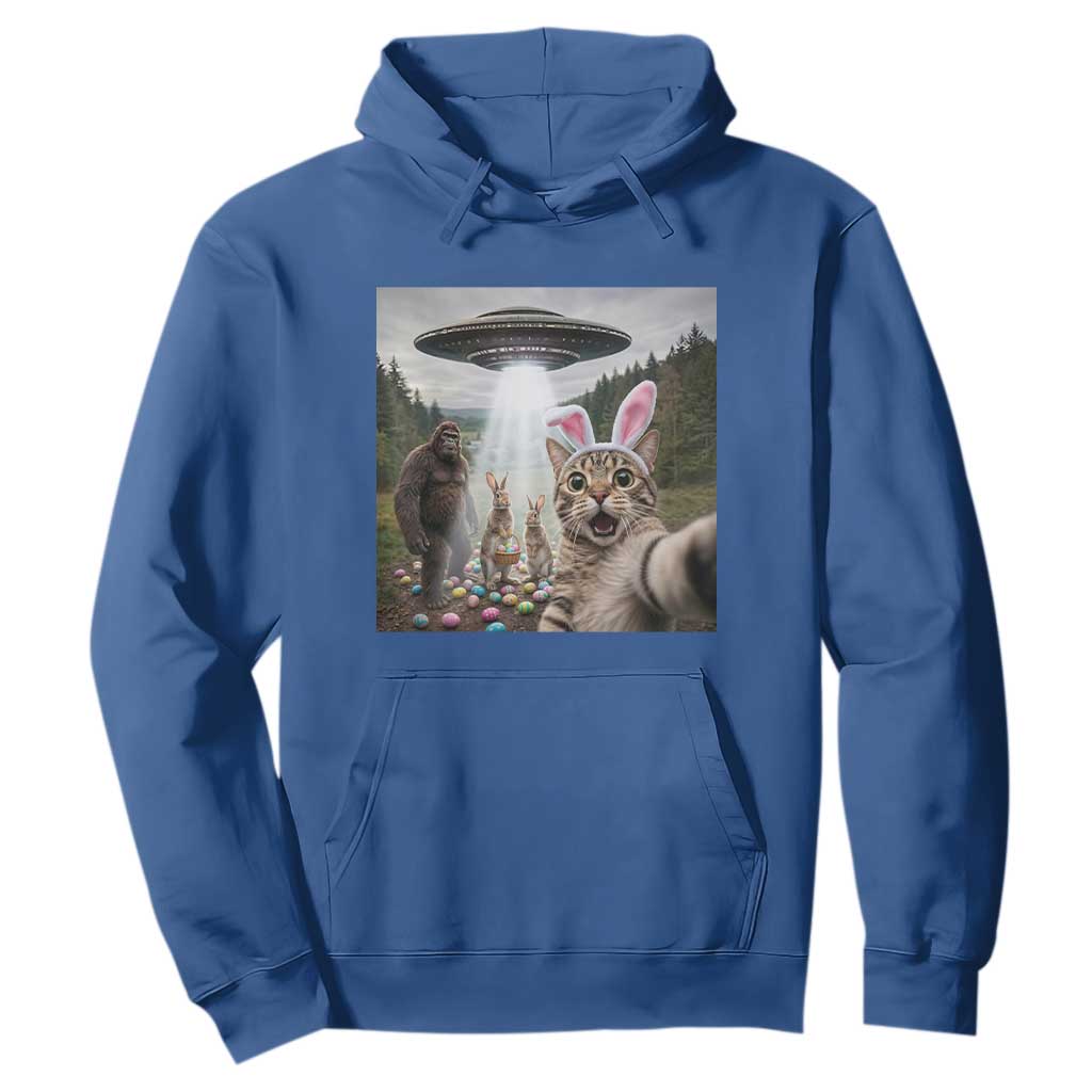 Funny Cat Selfie with Easter Bunny Bigfoot UFO Hoodie TS11 Royal Blue Print Your Wear
