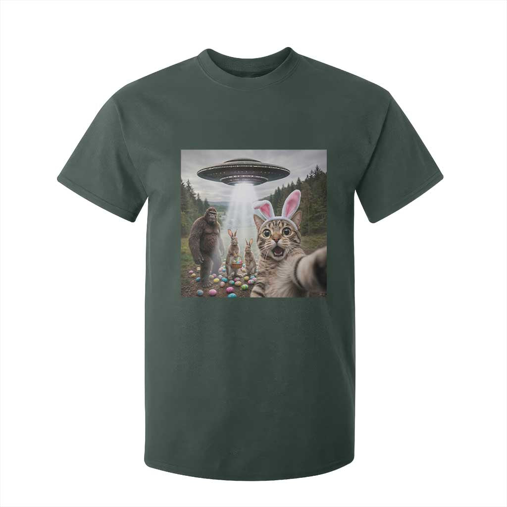 Funny Cat Selfie with Easter Bunny Bigfoot UFO T Shirt For Kid TS11 Dark Forest Green Print Your Wear