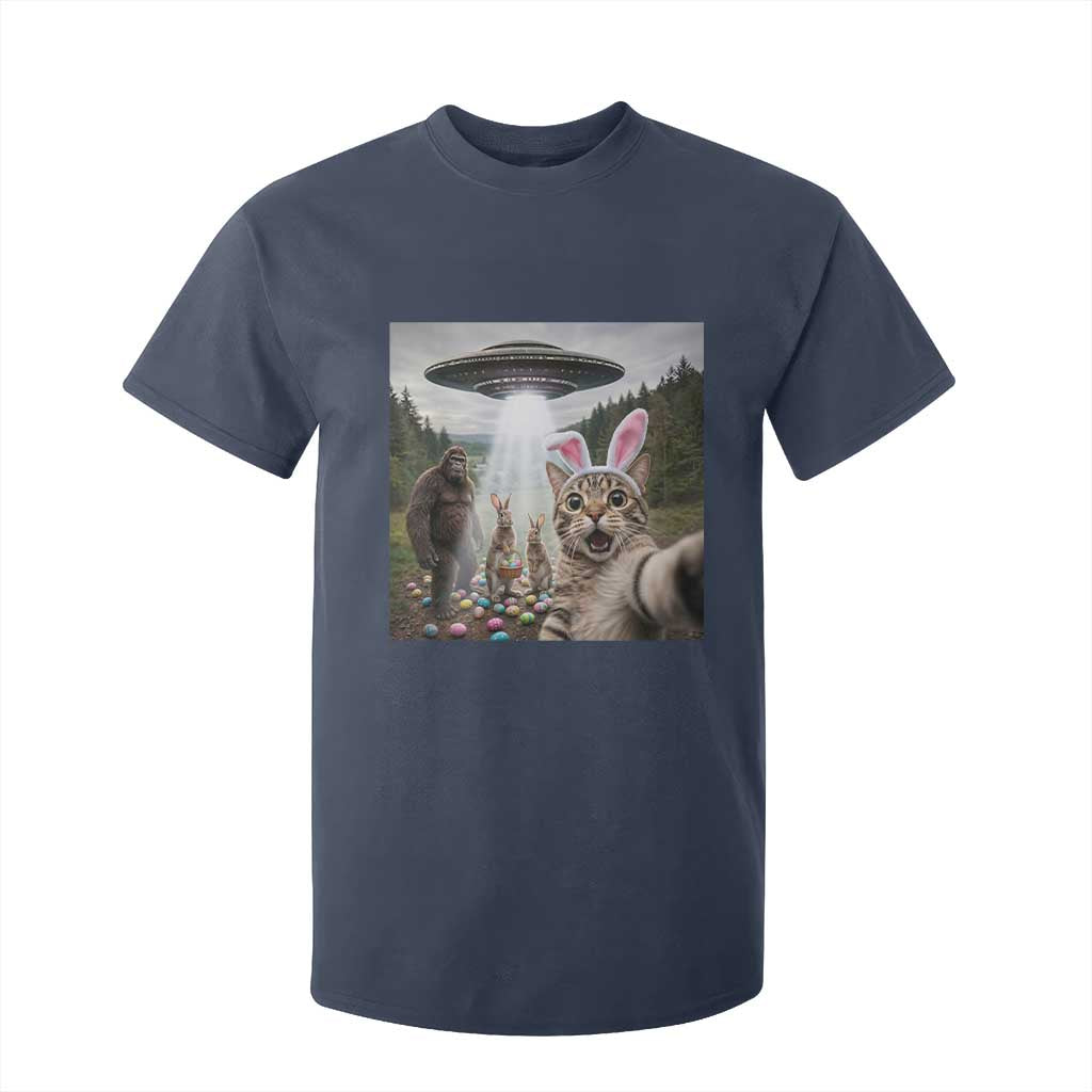 Funny Cat Selfie with Easter Bunny Bigfoot UFO T Shirt For Kid TS11 Navy Print Your Wear