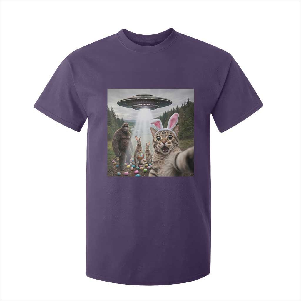 Funny Cat Selfie with Easter Bunny Bigfoot UFO T Shirt For Kid TS11 Purple Print Your Wear