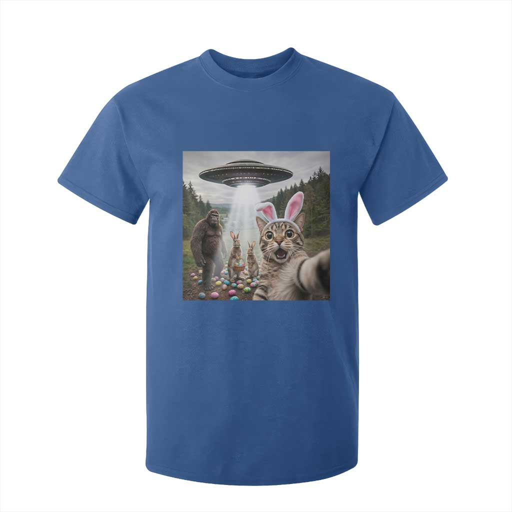 Funny Cat Selfie with Easter Bunny Bigfoot UFO T Shirt For Kid TS11 Royal Blue Print Your Wear