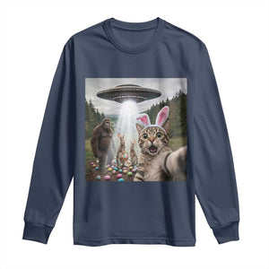 Funny Cat Selfie with Easter Bunny Bigfoot UFO Long Sleeve Shirt TS11 Navy Print Your Wear